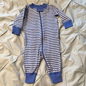Hanna Andersson Striped Blue and Grey One-Piece Zipper Pajamas 6-9M